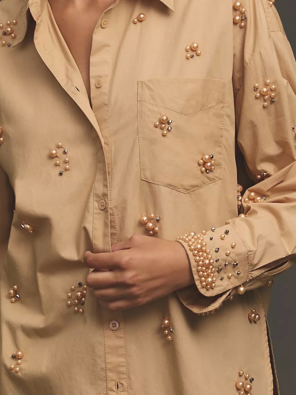 Maeve Anthropologie Bennet Pearl Embellished Button Down Shirt XL $198 - Picture 3 of 11